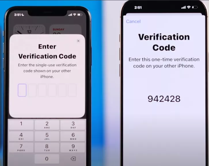 Verification code displayed on iPhone screen during eSIM transfer process