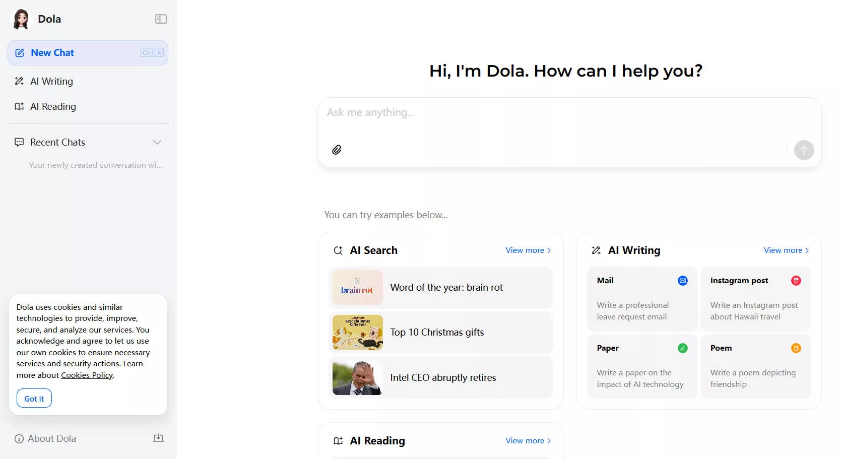 access dola ai tool by web