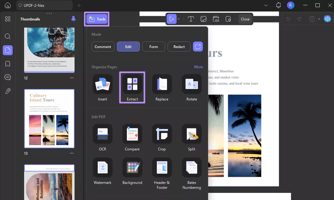 access the extract tool updf windows