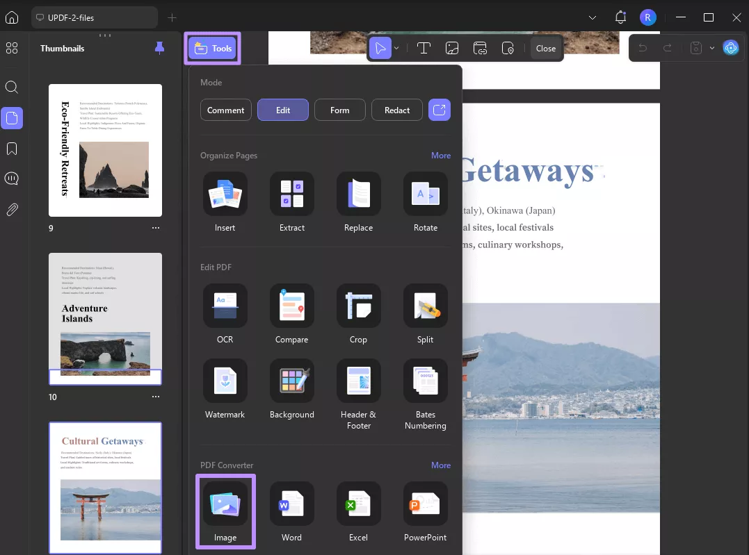 access the image tool updf windows