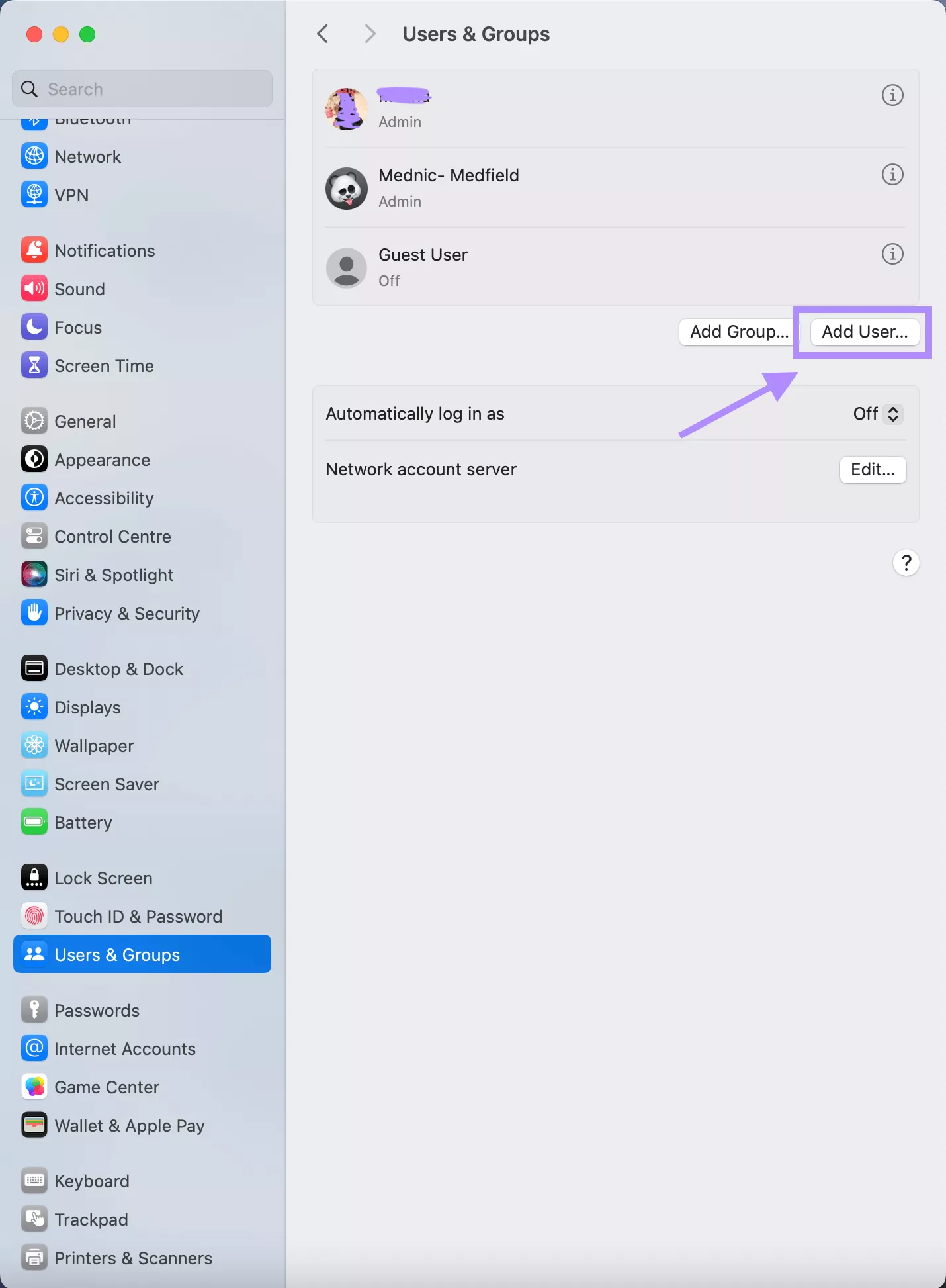 Alt text: add new user profile on mac