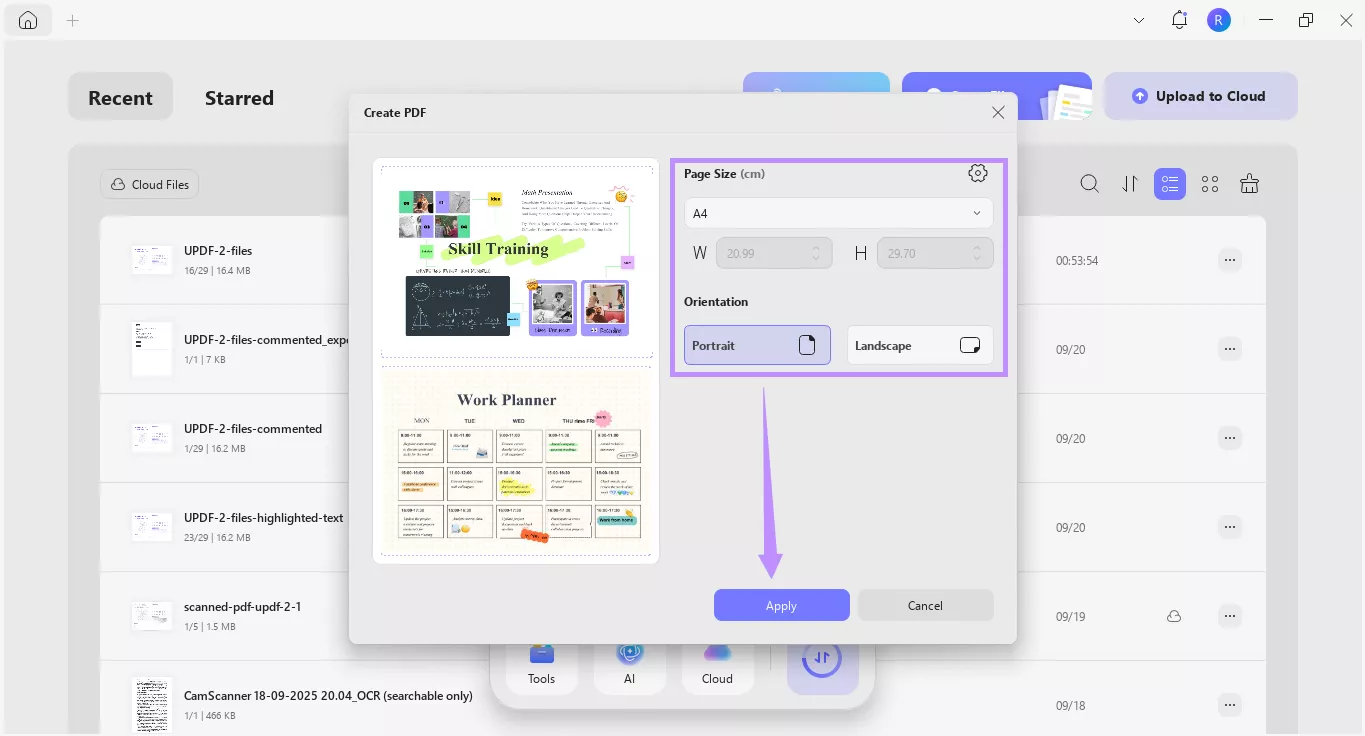 Alt-text: adjust page settings and click apply updf windows
