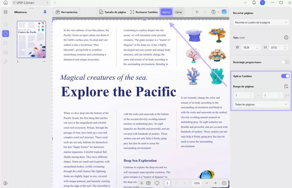 recortar y eliminar números de página de un PDF