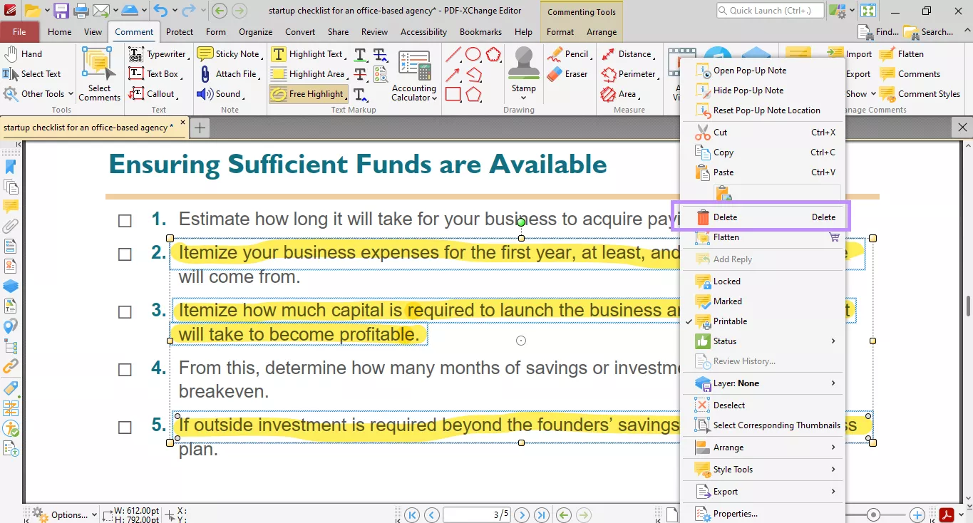 choose the delete option for multiple highlights pdf xchange editor