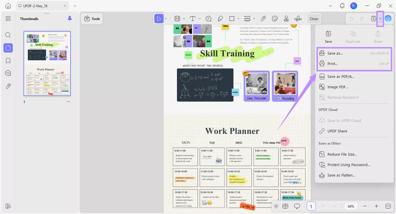 Alt-text: choose to save as or print pdf updf windows