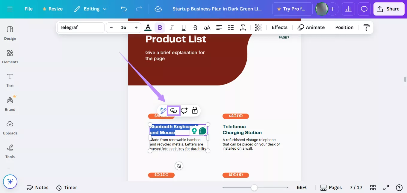 Alt-text: click the link icon in canva