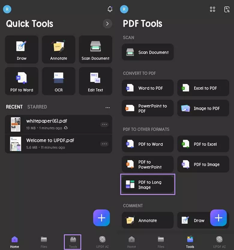 convert pdf to long image updf mobile