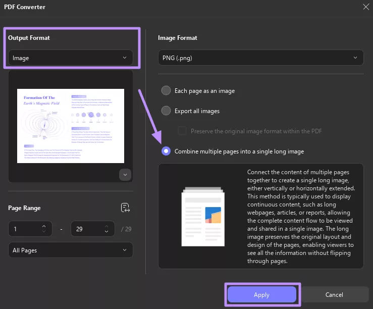 convert pdf to single image updf windows