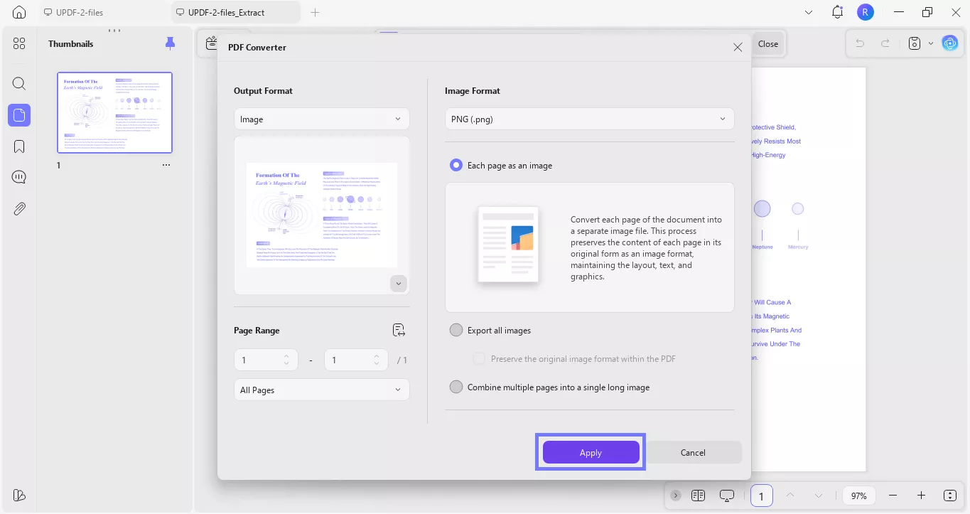 convert the pdf to image updf windows