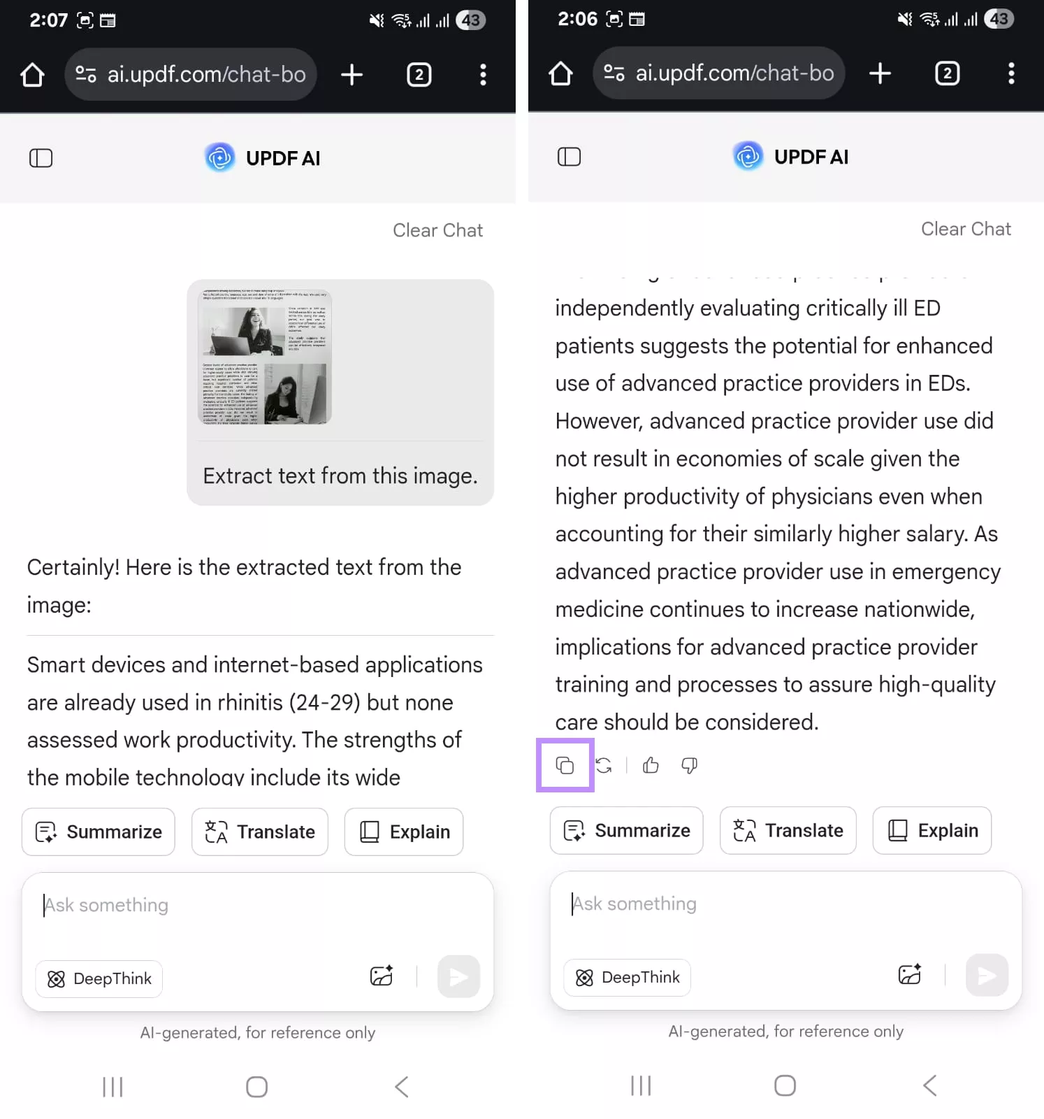 copy the text extracted by updf ai online