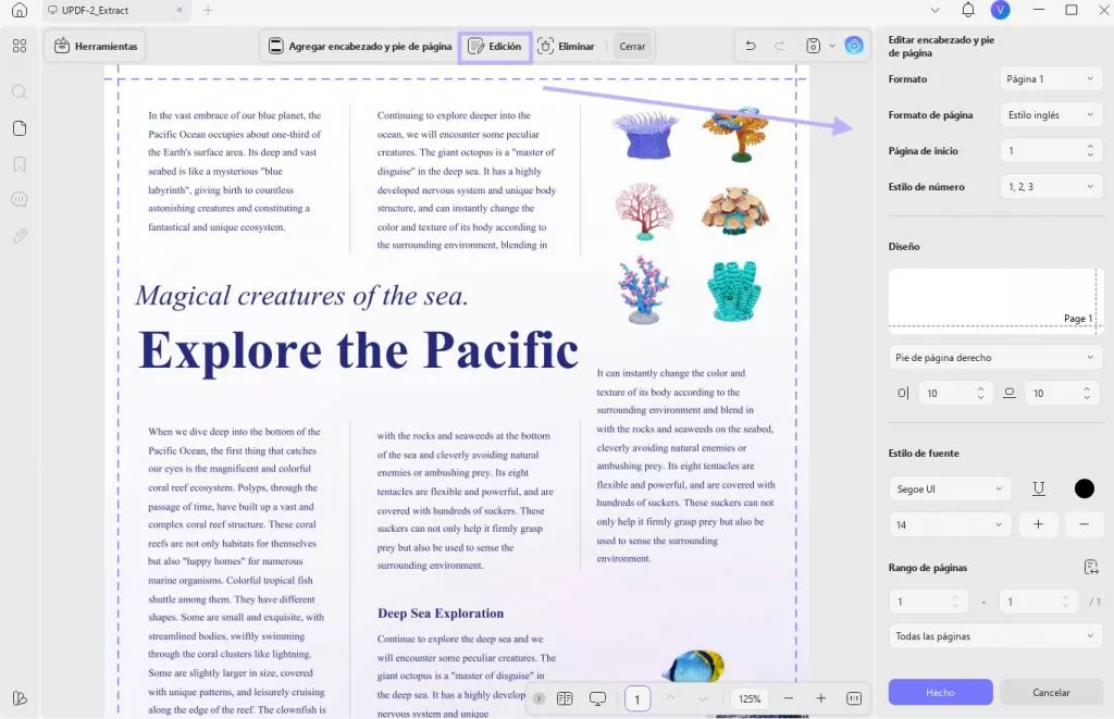 editar números de página en PDF