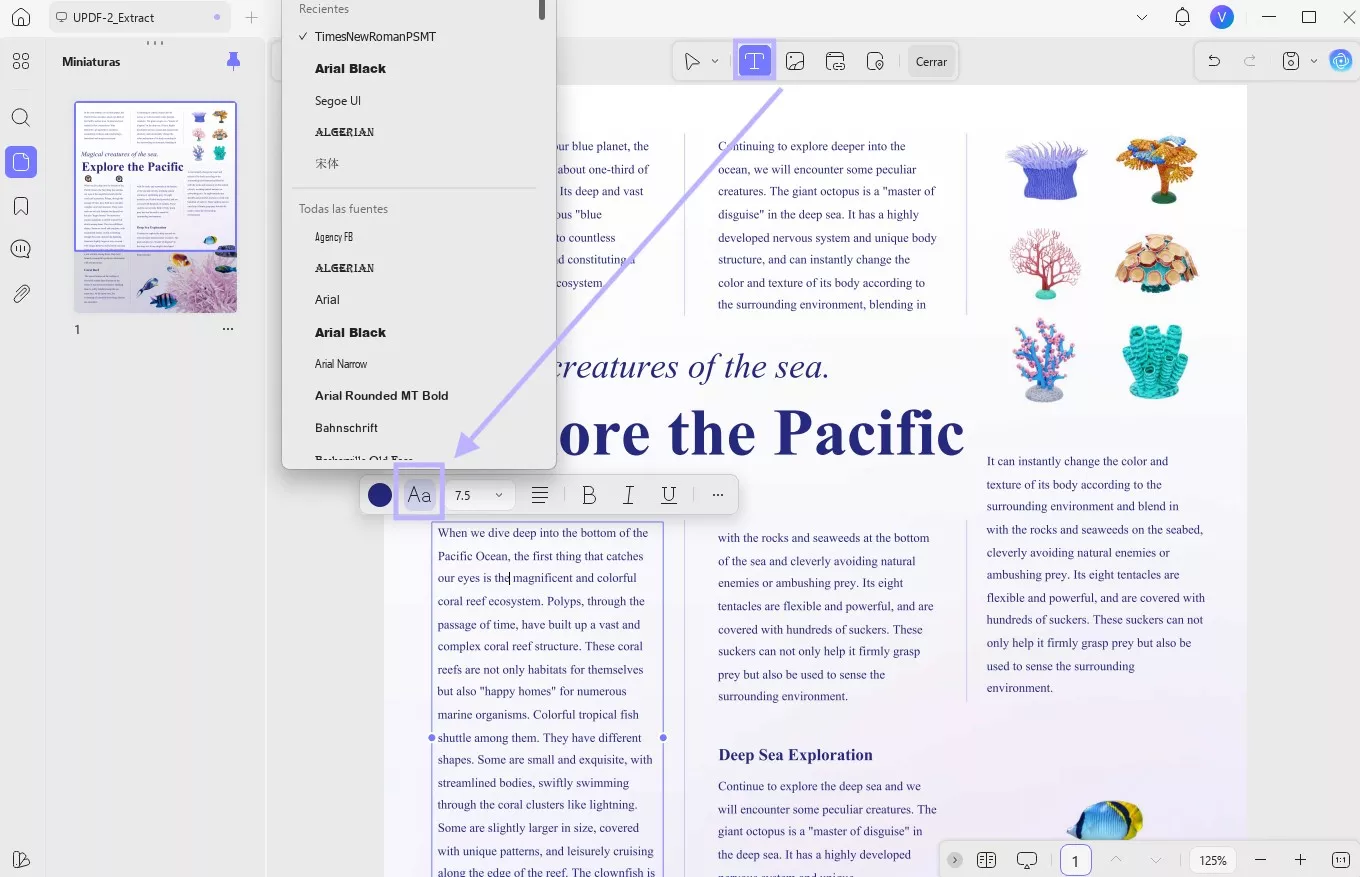 Dar formato al texto del PDF.