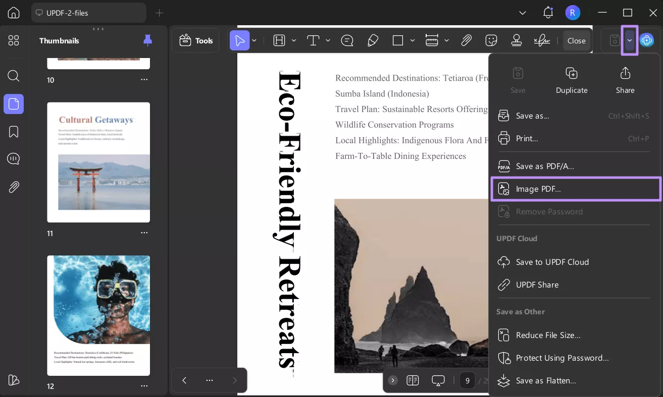 export pdf as an image updf windows