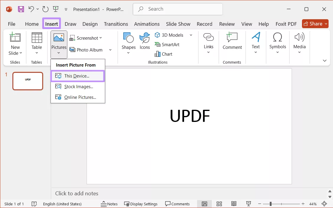 open image in powerpoint updf windows