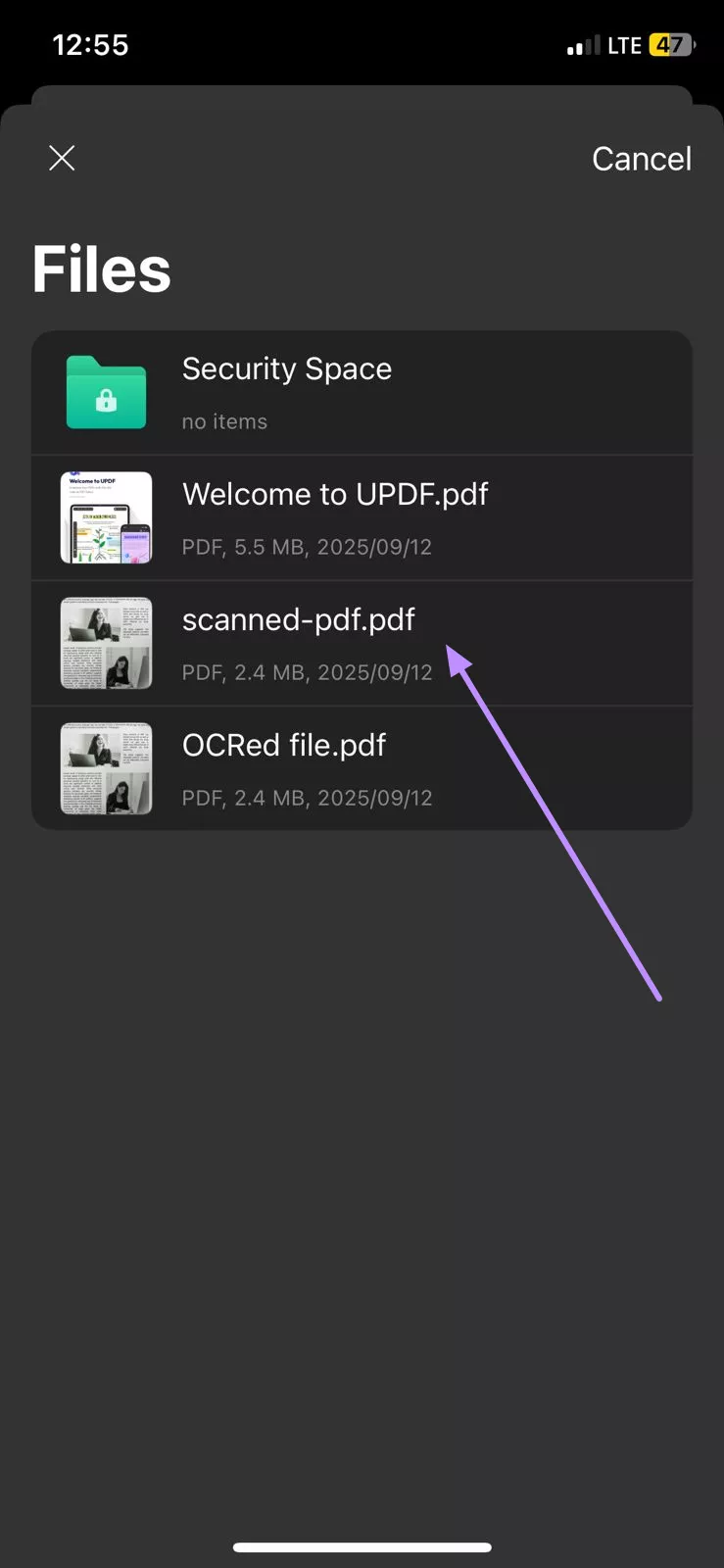 Image Alt: import scanned pdf updf ios