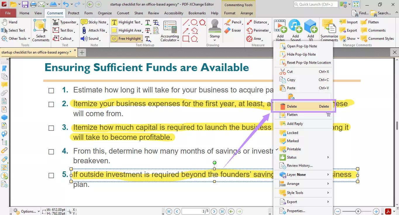 select delete to delete highlights pdf xchange editor