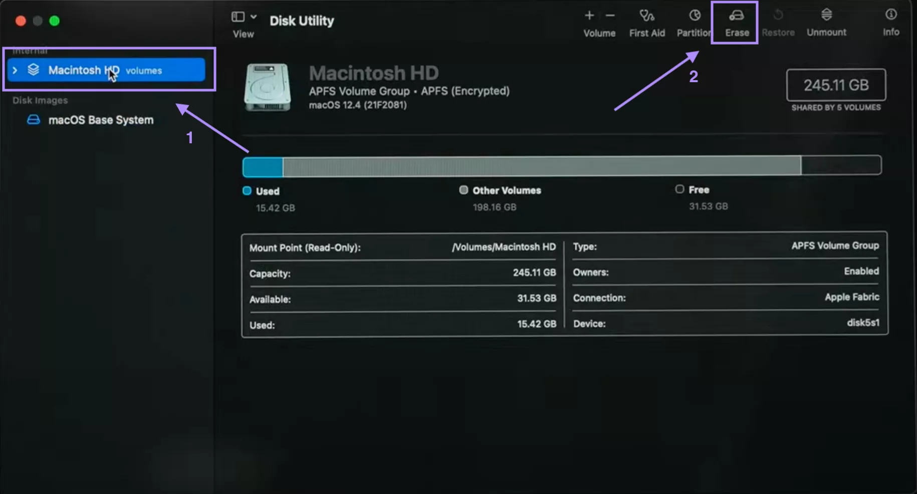 select disk and erase mac