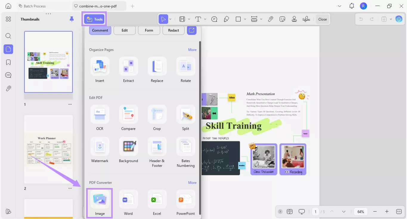 Alt-text: select image under tools updf windows