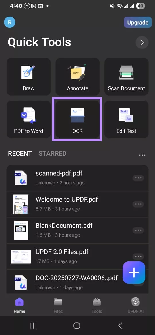 Alt-text: select ocr updf mobile