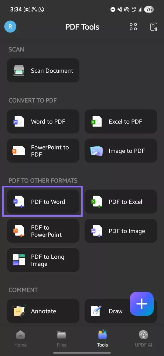 PDF to word with updf android