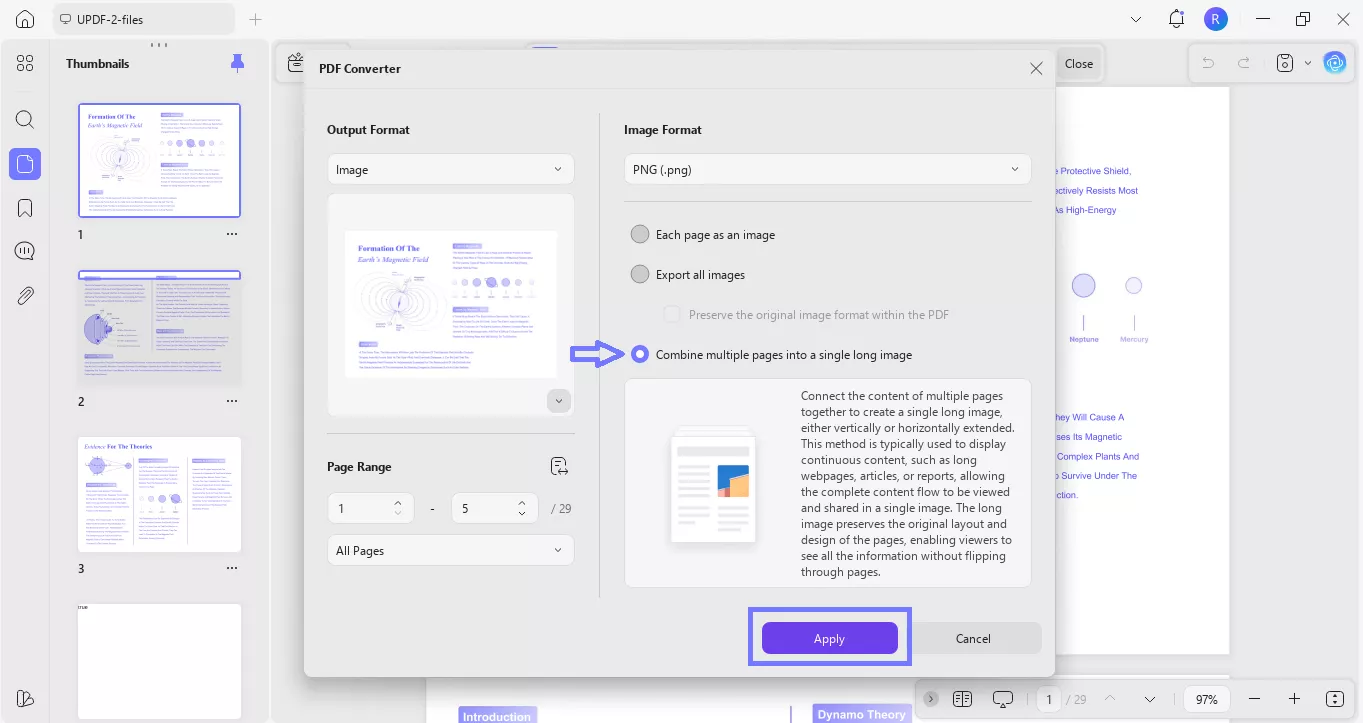 Alt text: select relevant options and click apply updf windows