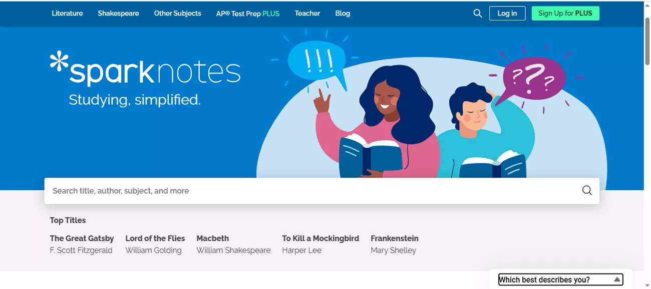 sparknotes main interface