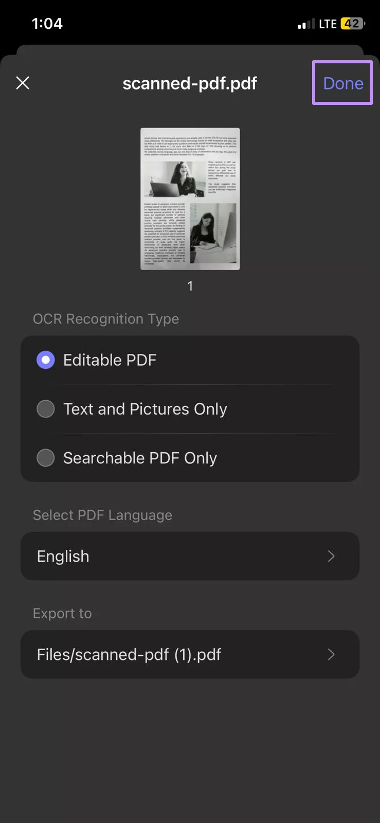 Image Alt: start ocr process updf ios
