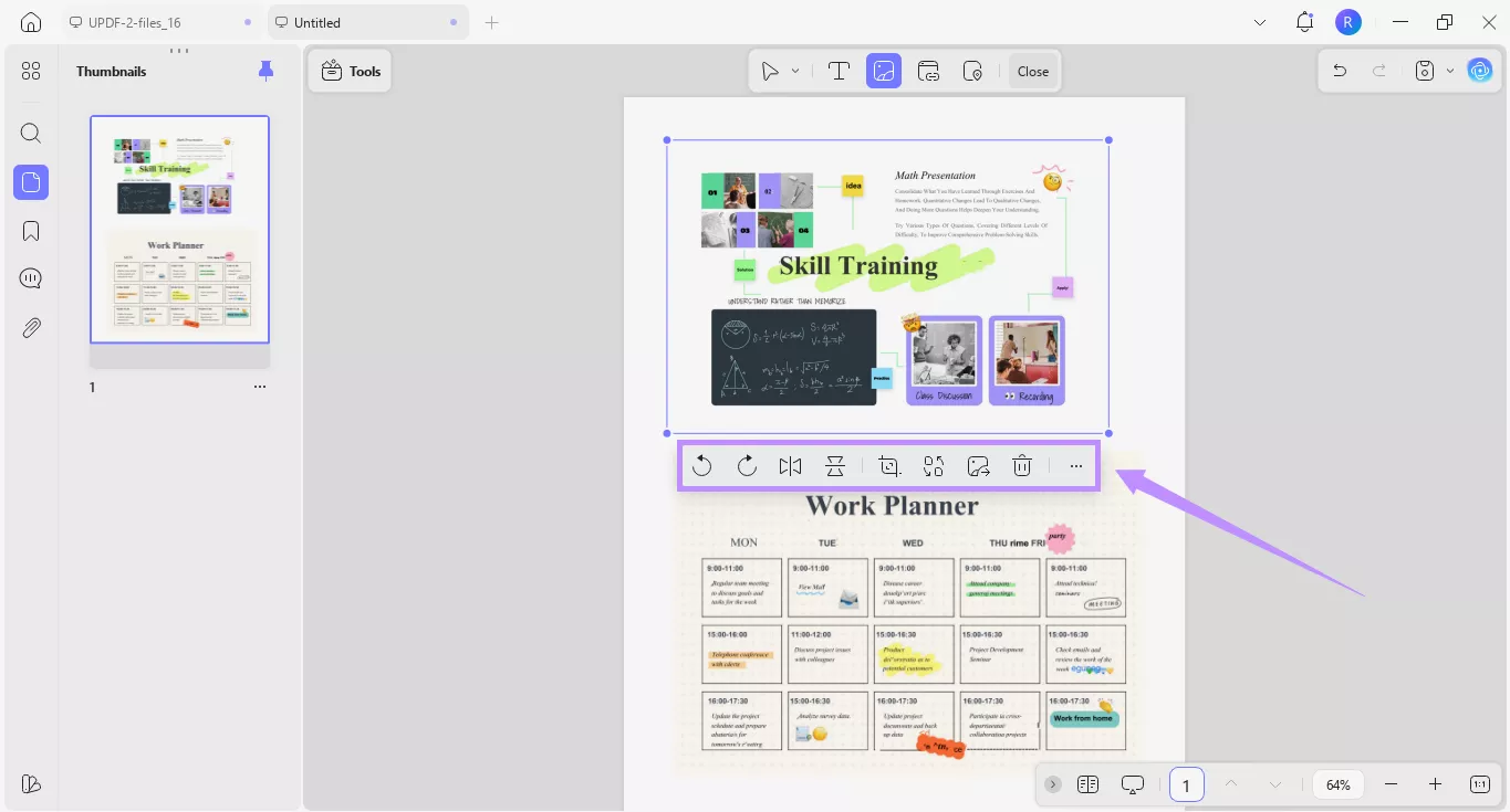 Alt-text: toolbar with image editing options updf widnows