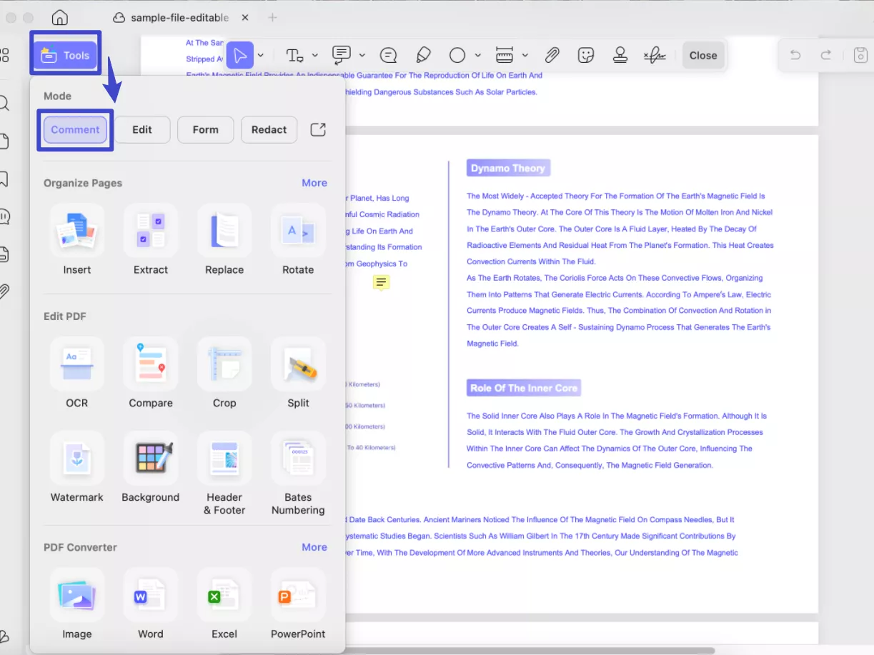 insert shape in pdf comment mode in updf