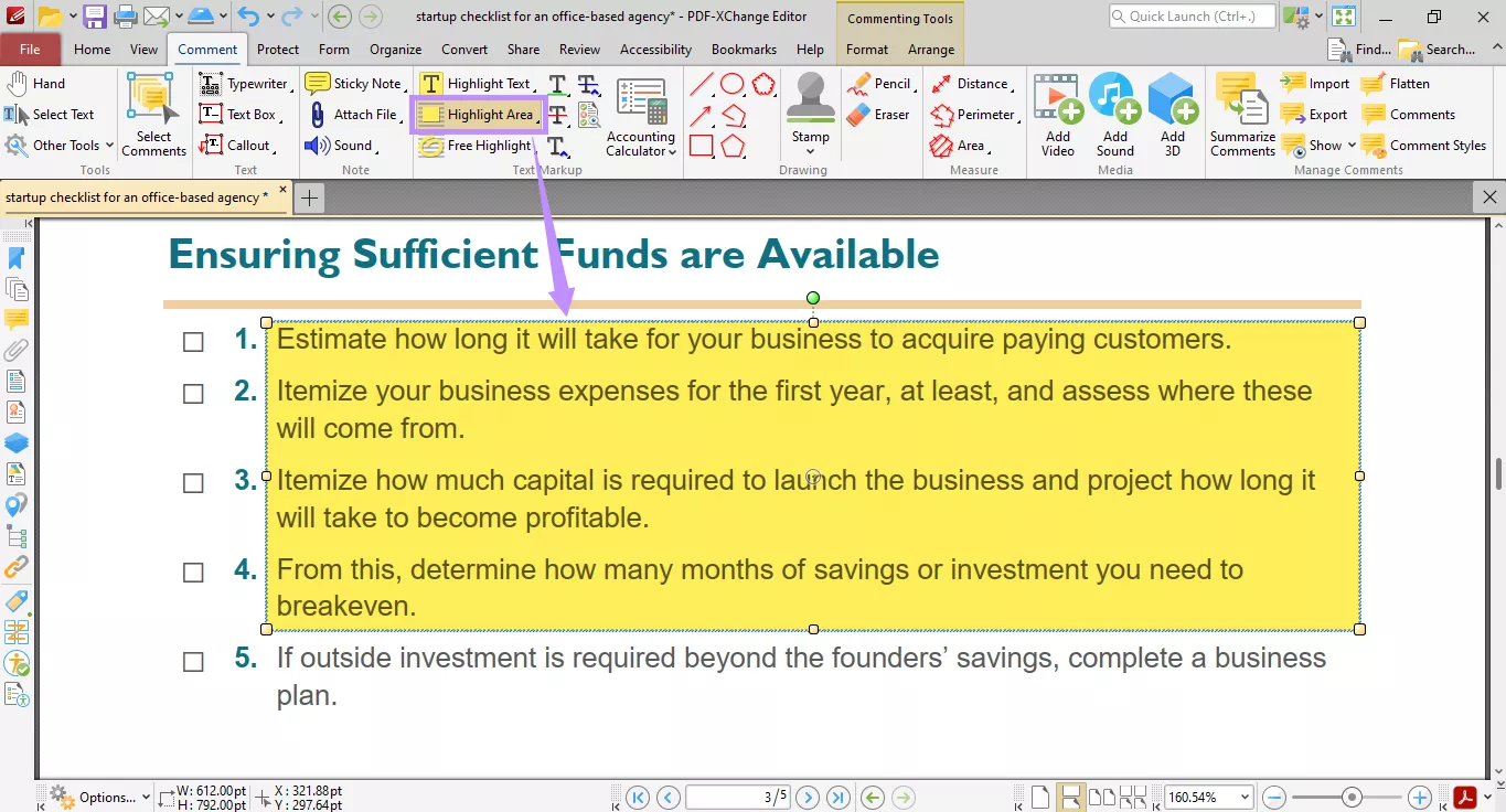 use highlight area pdf xchange editor