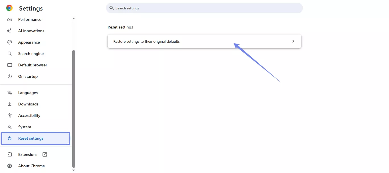 Restore settings to their original defaults browser