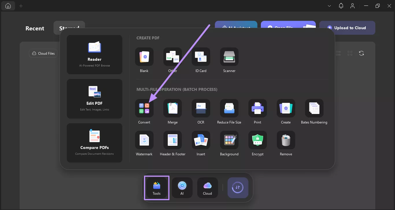 access convert feature under tools updf windows