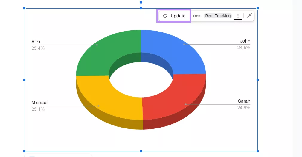 click the update option for sheet in google docs