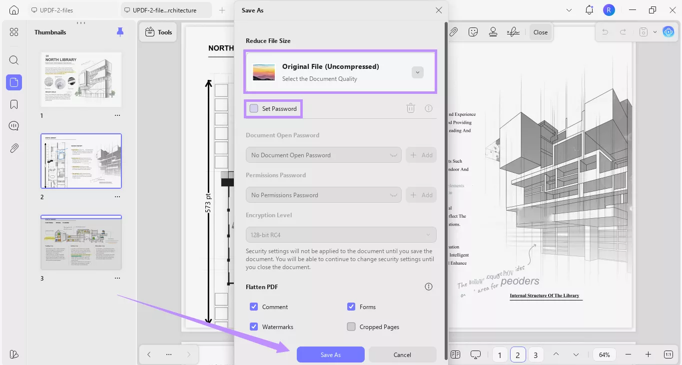 compress or set password and click save as updf windows
