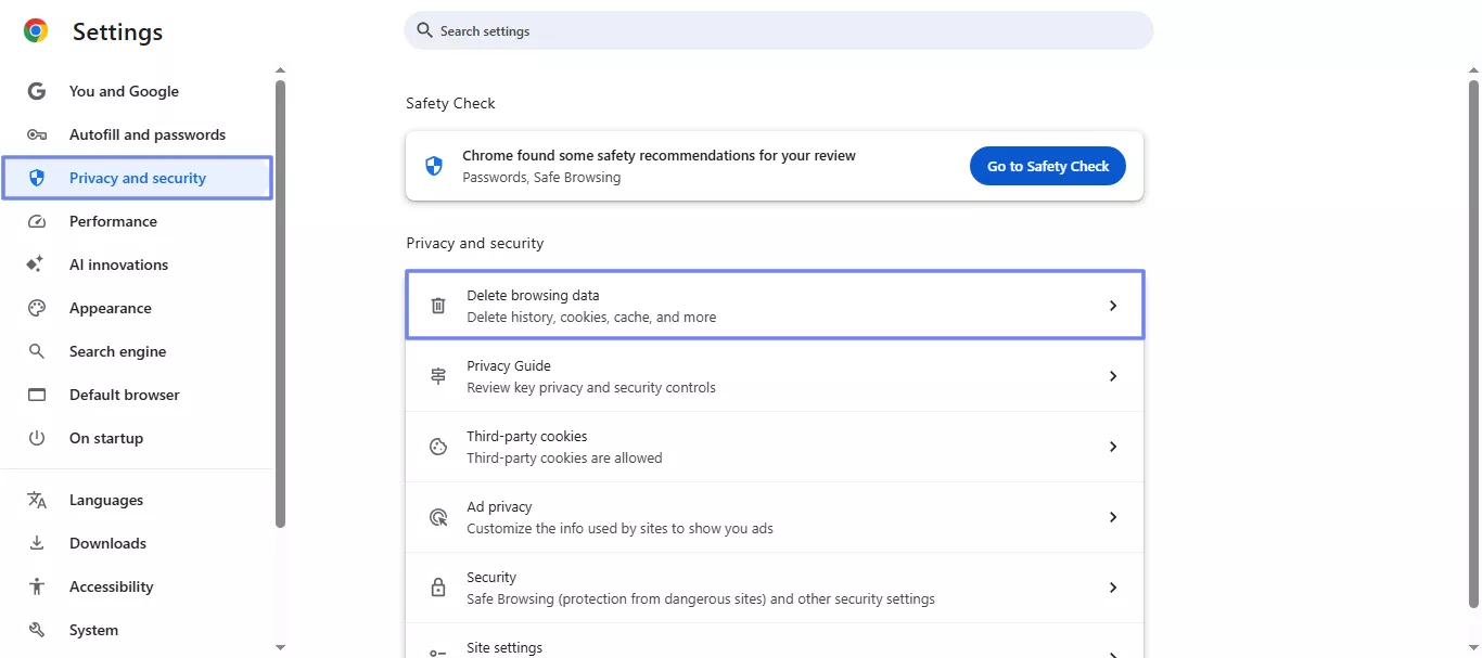 go to delete browsing data chrome