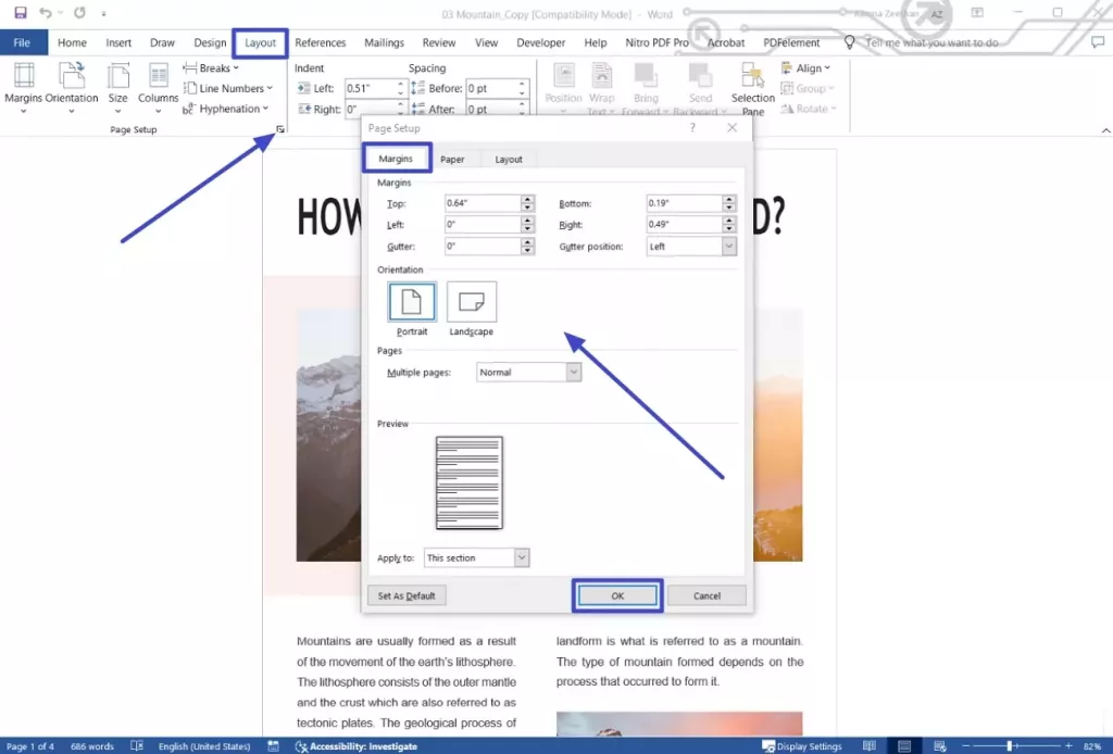 在 Word 中旋轉頁面