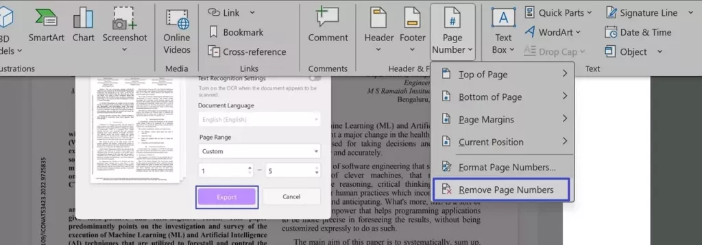 在 Word 中移除頁碼
