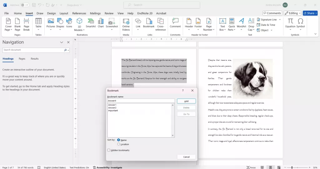 設定書籤位置與名稱