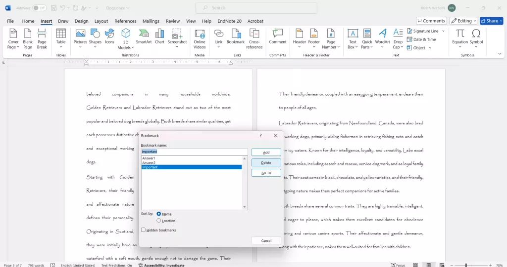 選擇並刪除書籤