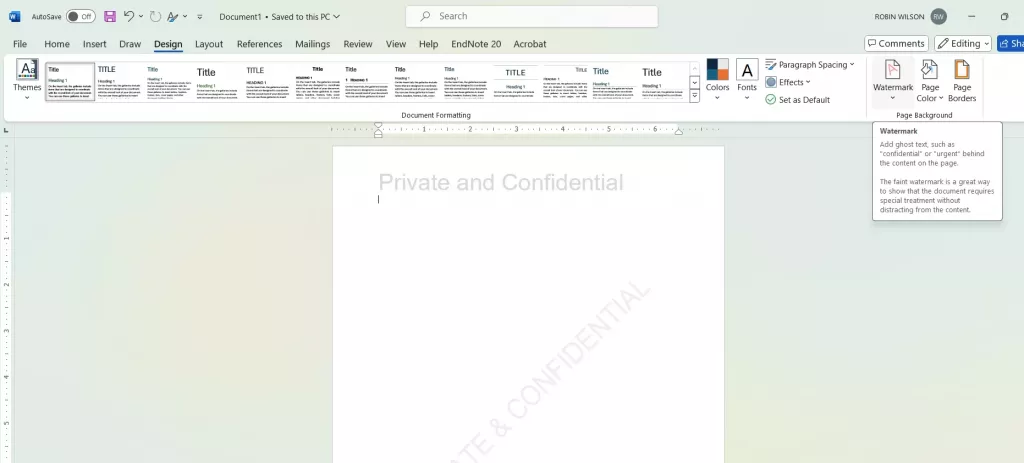 移除 Word 中的背景浮水印