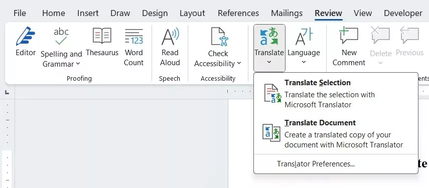 在 MS Word 中翻譯