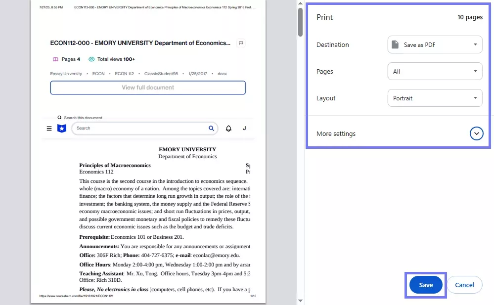 瀏覽器的列印功能