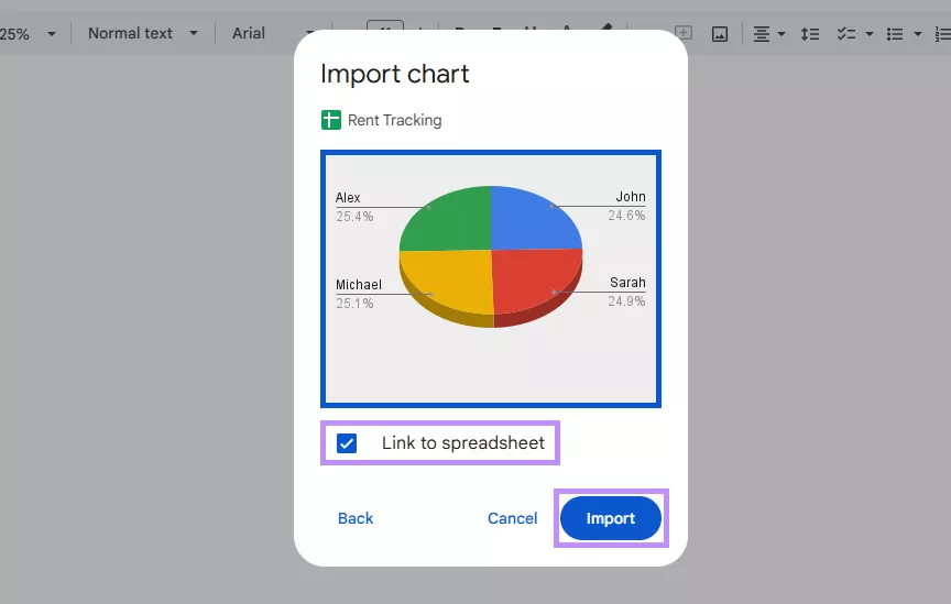 import chart with link to spreadsheet google docs