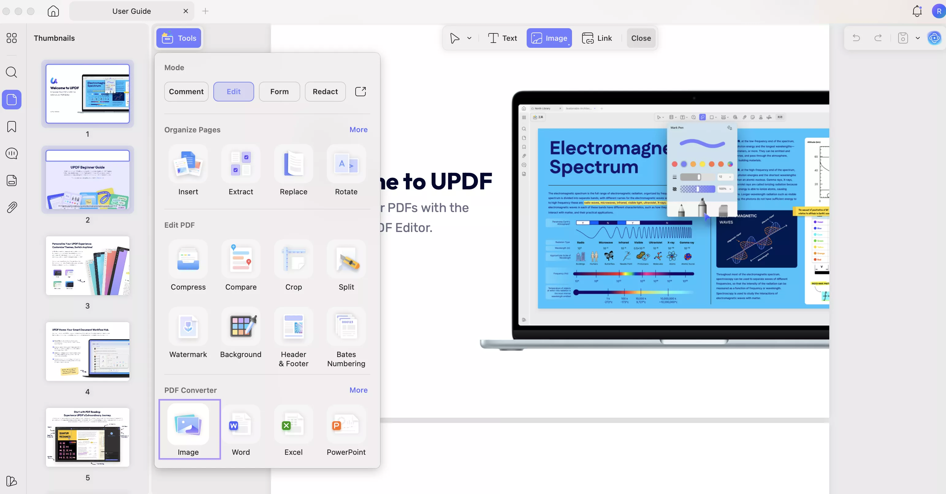 select “Image” in the Tools sections