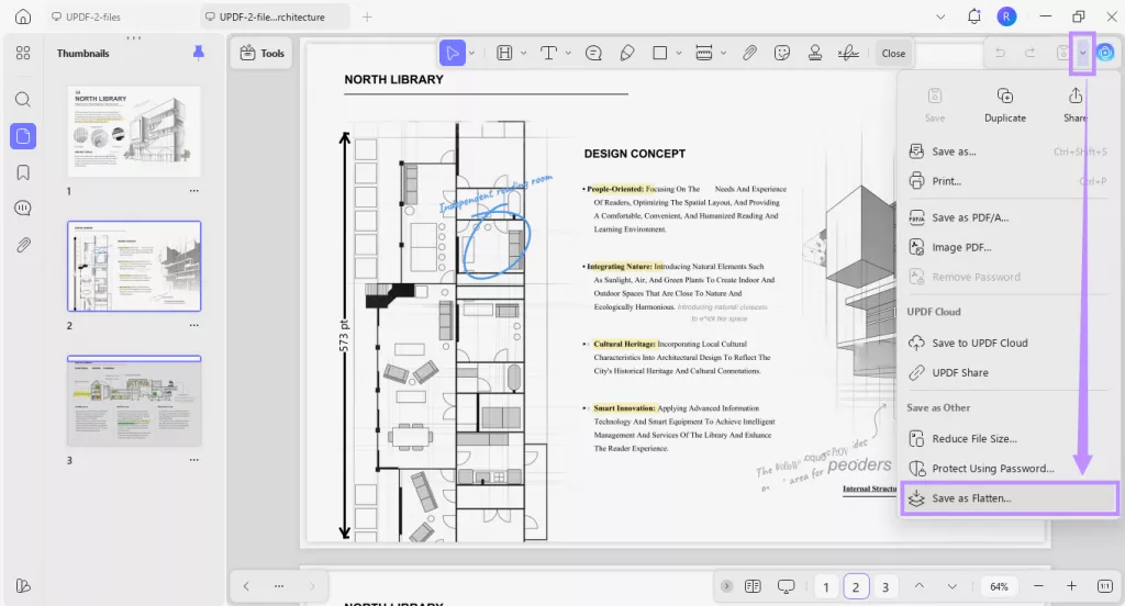 select save as flatten updf windows
