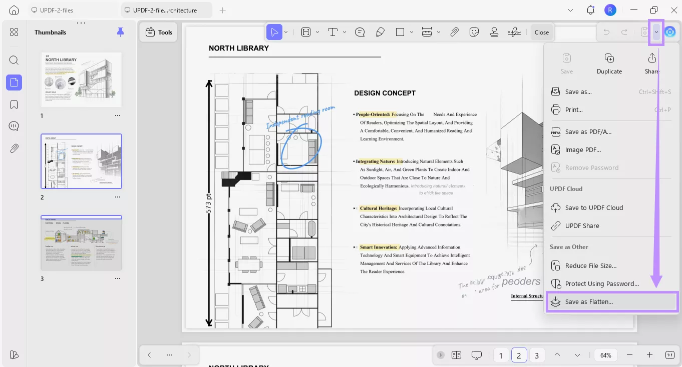 select save as flatten updf windows