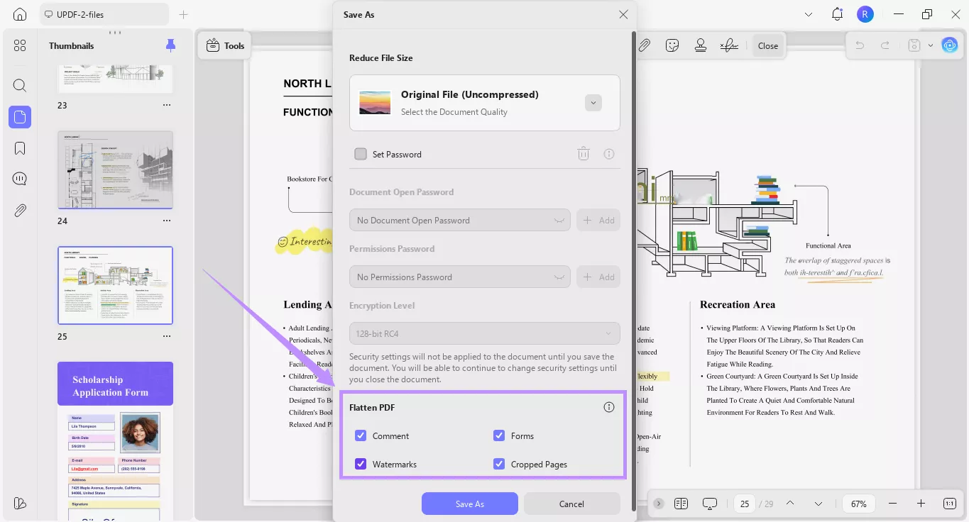 select the elements to flatten in PDF updf windows