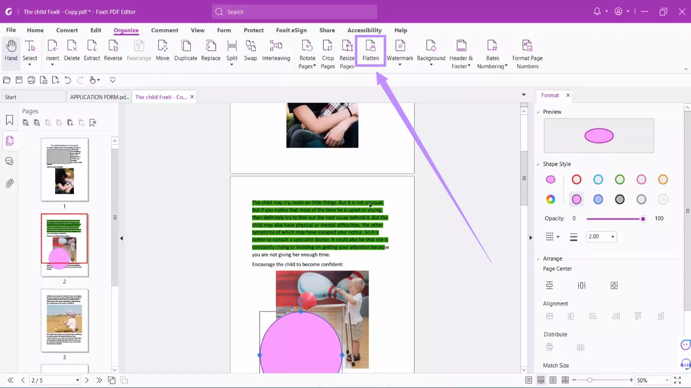 select the flatten tool foxit