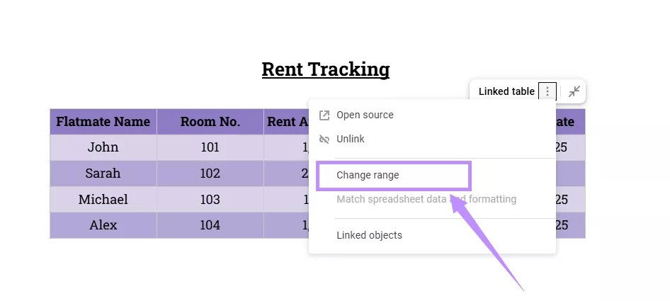 select to change range for google sheet in google docs