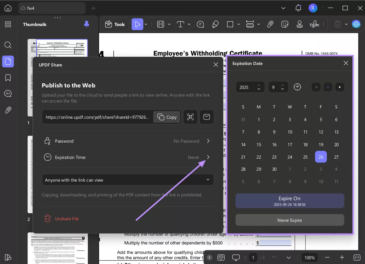 set pdf expiration time in updf windows